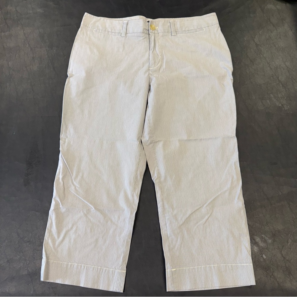GAP Wide Leg Cropped Pinstripe Flat Front Preppy Cotton Mid Rise Pants Summer 14